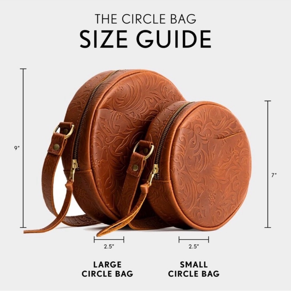 Portland Leather Round Tooled Crossbody Bag in Cognac Brown - Picture 3 of 9